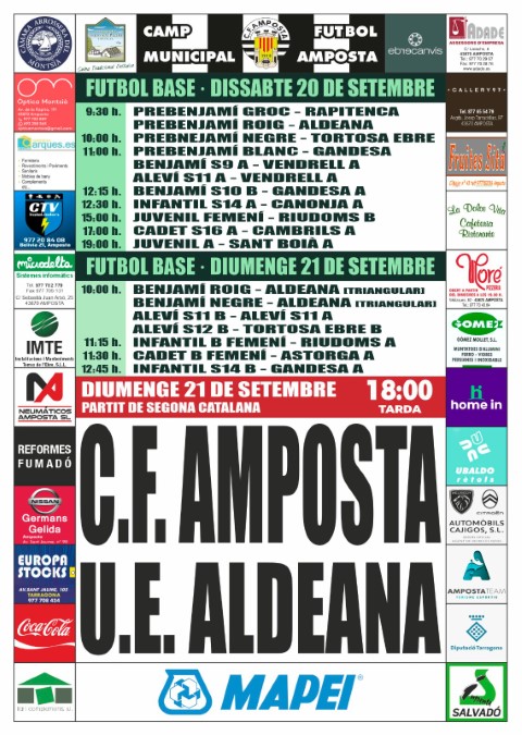 Jornada 1 SEGONA CATALANA GRUP 6. Diumenge 21 de setembre 18:00 hores CF AMPOSTA - UE ALDEANA